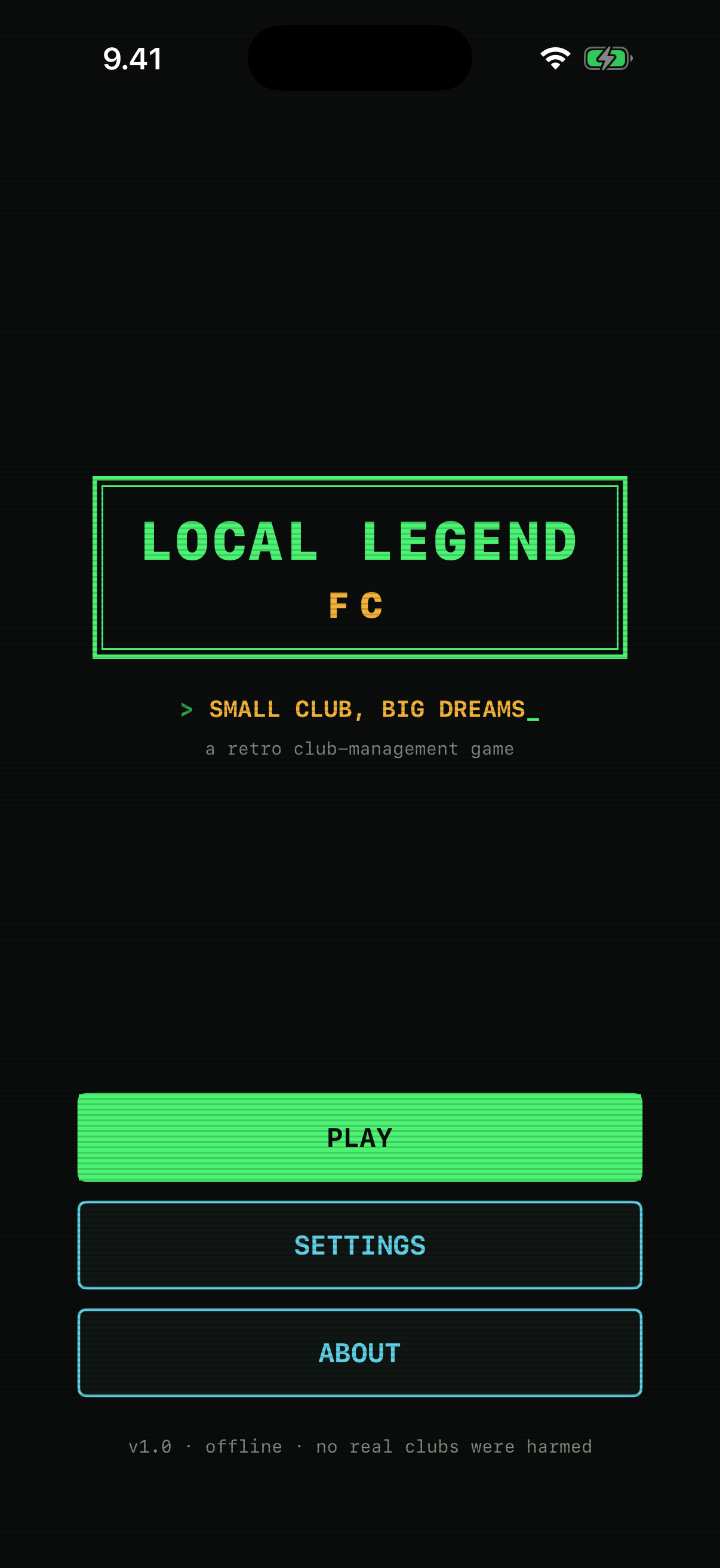 Local Legend FC main menu