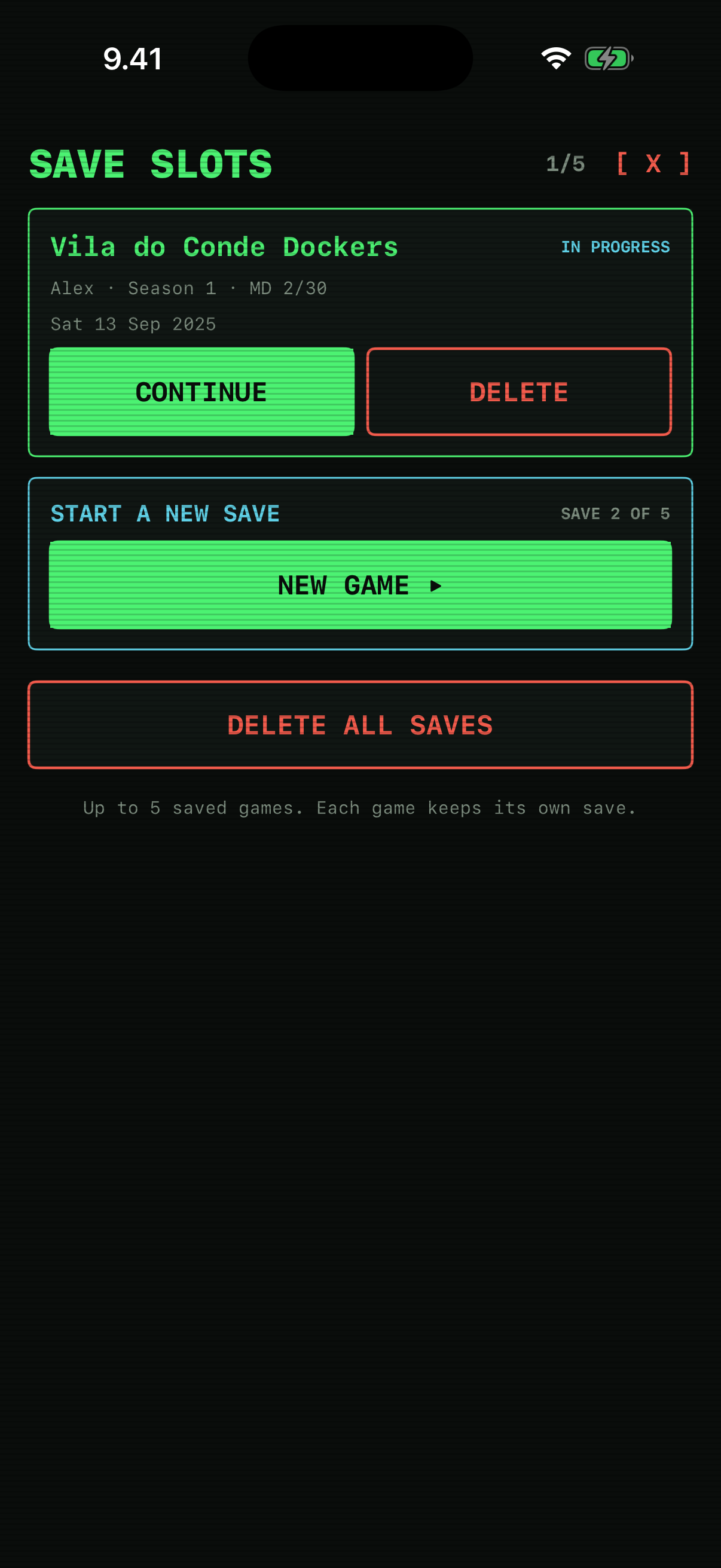 Save slots screen